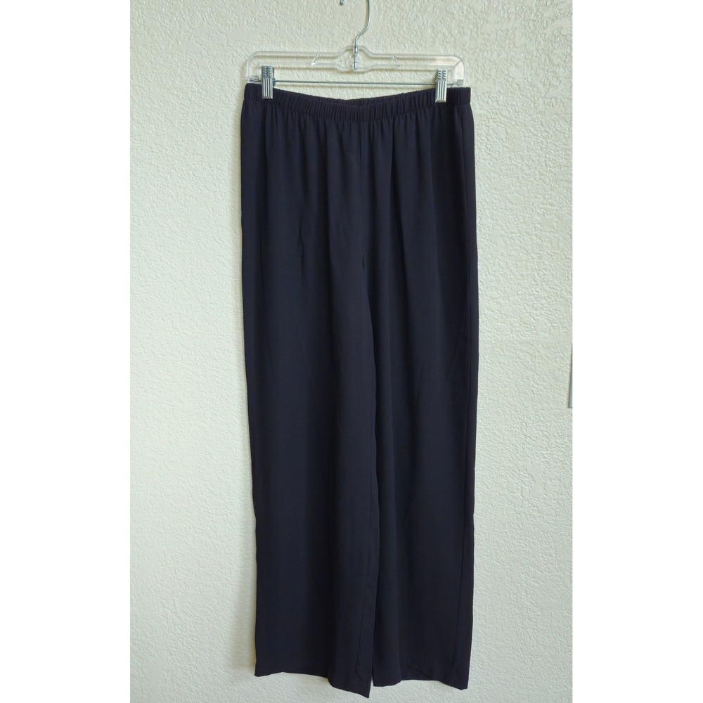 Eileen Fisher Pants S 100% Silk Georgette Wide Leg Elastic Waist Quiet Luxury